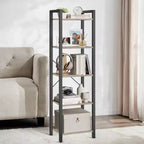 Libreria alta e stretta a 5 ripiani, scaffale sottile con struttura in acciaio per soggiorno, ufficio, studio – Stile industriale, 30 x 39,6 x 154 cm