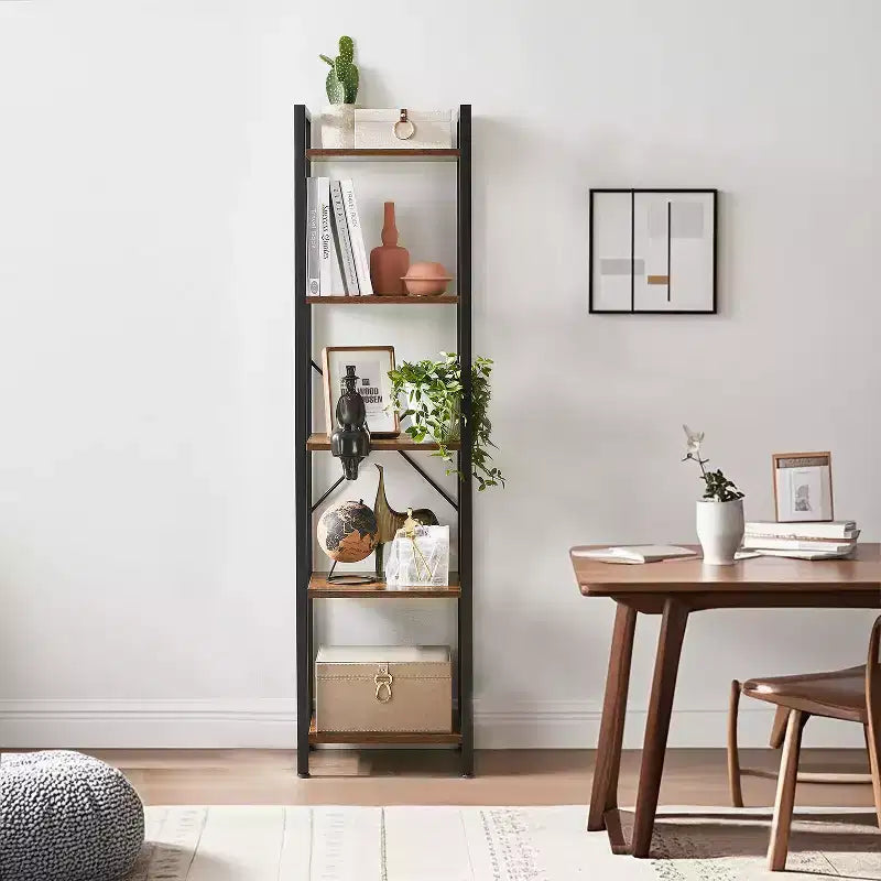 Libreria alta e stretta a 5 ripiani, scaffale sottile con struttura in acciaio per soggiorno, ufficio, studio – Stile industriale, 30 x 39,6 x 154 cm