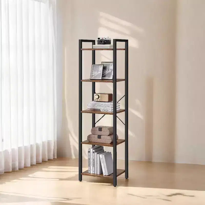 Libreria alta e stretta a 5 ripiani, scaffale sottile con struttura in acciaio per soggiorno, ufficio, studio – Stile industriale, 30 x 39,6 x 154 cm