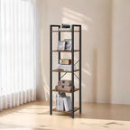 Libreria alta e stretta a 5 ripiani, scaffale sottile con struttura in acciaio per soggiorno, ufficio, studio – Stile industriale, 30 x 39,6 x 154 cm