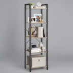 Tall 5-Tier Narrow Bookshelf, Skinny Bookcase with Steel Frame for Living Room, Home Office, Study - Industrial Style, 11.8 x 15.6 x 60.6 Inches