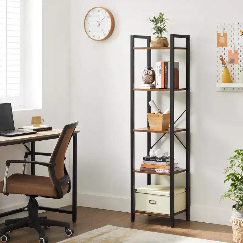 Libreria alta e stretta a 5 ripiani, scaffale sottile con struttura in acciaio per soggiorno, ufficio, studio – Stile industriale, 30 x 39,6 x 154 cm