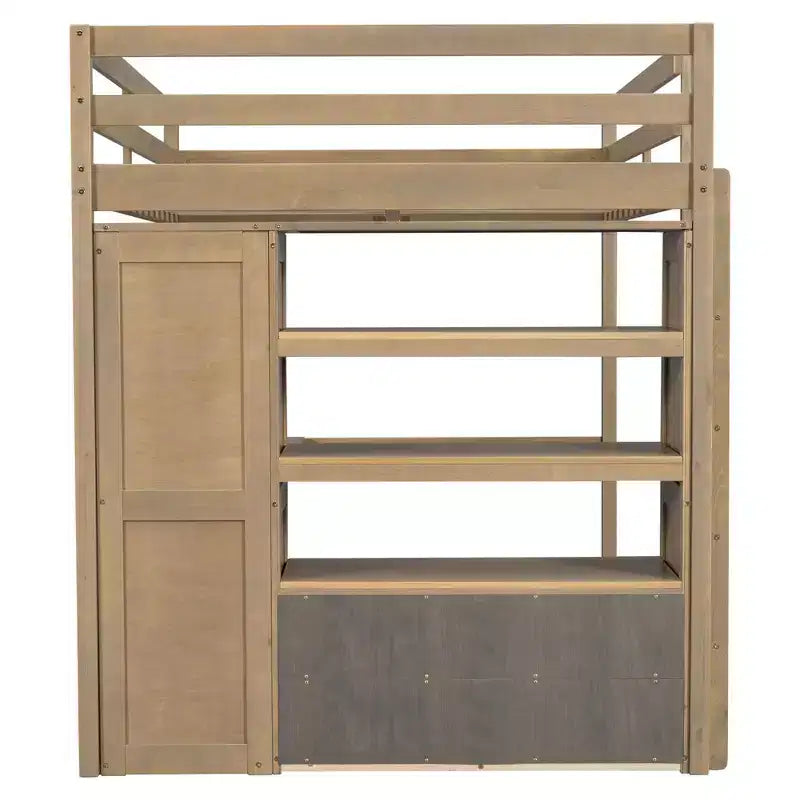 Letto a soppalco in legno per letto a una piazza e mezza con armadio, scrivania, ripiani e cassetti integrati, 201,9 cm L x 144,5 cm P