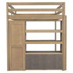 Letto a soppalco in legno per letto a una piazza e mezza con armadio, scrivania, ripiani e cassetti integrati, 201,9 cm L x 144,5 cm P