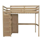 Letto a soppalco in legno per letto a una piazza e mezza con armadio, scrivania, ripiani e cassetti integrati, 201,9 cm L x 144,5 cm P