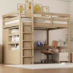 Letto a soppalco in legno per letto a una piazza e mezza con armadio, scrivania, ripiani e cassetti integrati, 201,9 cm L x 144,5 cm P