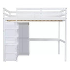 Letto a soppalco in legno per letto a una piazza e mezza con armadio, scrivania, ripiani e cassetti integrati, 201,9 cm L x 144,5 cm P