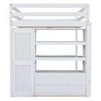Letto a soppalco in legno per letto a una piazza e mezza con armadio, scrivania, ripiani e cassetti integrati, 201,9 cm L x 144,5 cm P