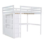 Letto a soppalco in legno per letto a una piazza e mezza con armadio, scrivania, ripiani e cassetti integrati, 201,9 cm L x 144,5 cm P