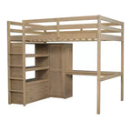 Letto a soppalco in legno per letto a una piazza e mezza con armadio, scrivania, ripiani e cassetti integrati, 201,9 cm L x 144,5 cm P