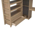 Letto a soppalco in legno per letto a una piazza e mezza con armadio, scrivania, ripiani e cassetti integrati, 201,9 cm L x 144,5 cm P