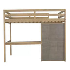 Letto a soppalco in legno per letto a una piazza e mezza con armadio, scrivania, ripiani e cassetti integrati, 201,9 cm L x 144,5 cm P