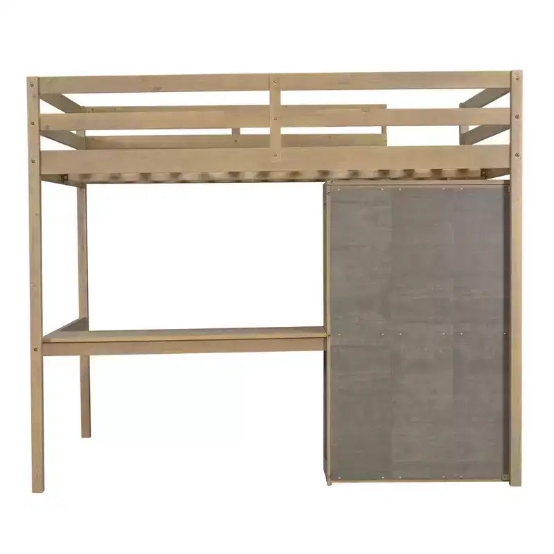 Letto a soppalco in legno per letto a una piazza e mezza con armadio, scrivania, ripiani e cassetti integrati, 201,9 cm L x 144,5 cm P