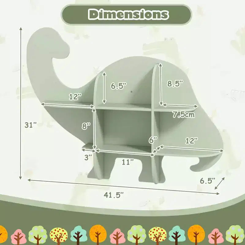 Libreria a Muro per Bambini a 2 Livelli con Dinosauri, Scaffale per Cameretta