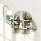 Libreria a Muro per Bambini a 2 Livelli con Dinosauri, Scaffale per Cameretta