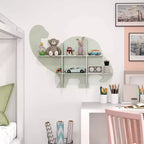 Libreria a Muro per Bambini a 2 Livelli con Dinosauri, Scaffale per Cameretta
