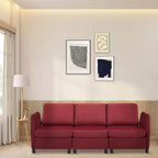 Divano letto componibile modulare in velluto reversibile a 9 posti con pouf, contenitore e penisola - Rosso vinaccia