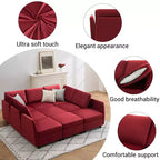 Divano letto componibile modulare in velluto reversibile a 9 posti con pouf, contenitore e penisola - Rosso vinaccia