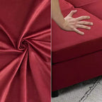 Divano letto componibile modulare in velluto reversibile a 9 posti con pouf, contenitore e penisola - Rosso vinaccia
