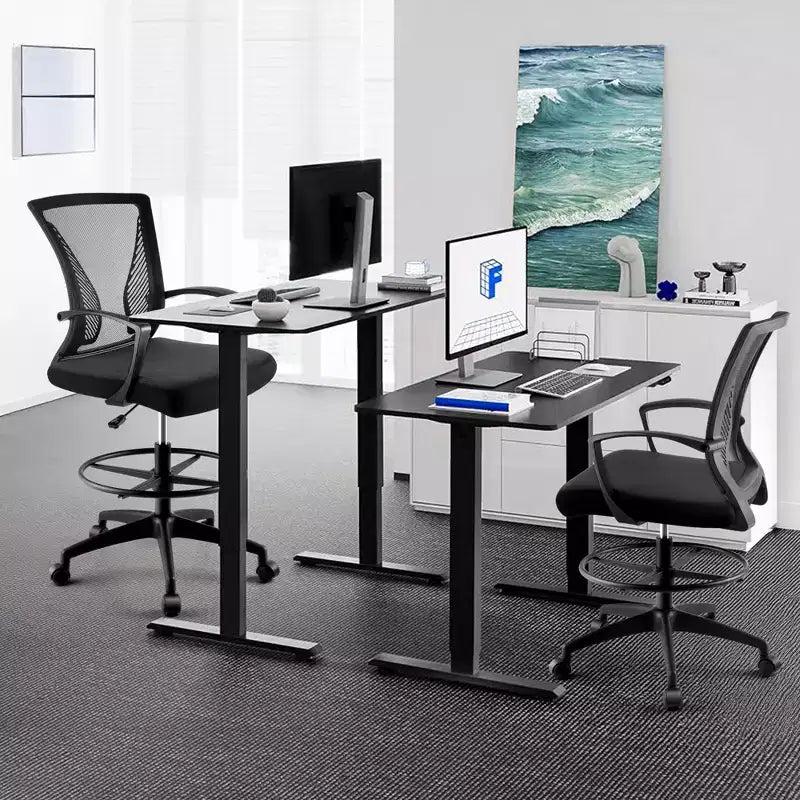 Sedia da disegno alta per scrivania in piedi, schienale in rete con poggiapiedi regolabile, supporto lombare, capacità di 150 kg, sgabello da ufficio altezza bancone