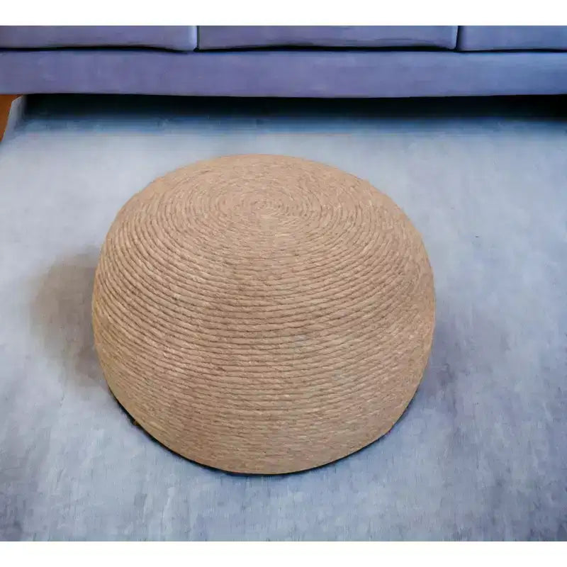 20 Pouf ottomano rotondo a coste in lana beige
