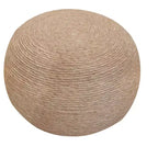 20 Pouf ottomano rotondo a coste in lana beige