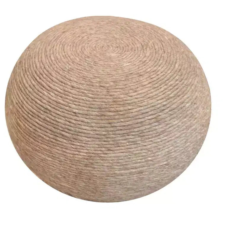 20 Pouf ottomano rotondo a coste in lana beige
