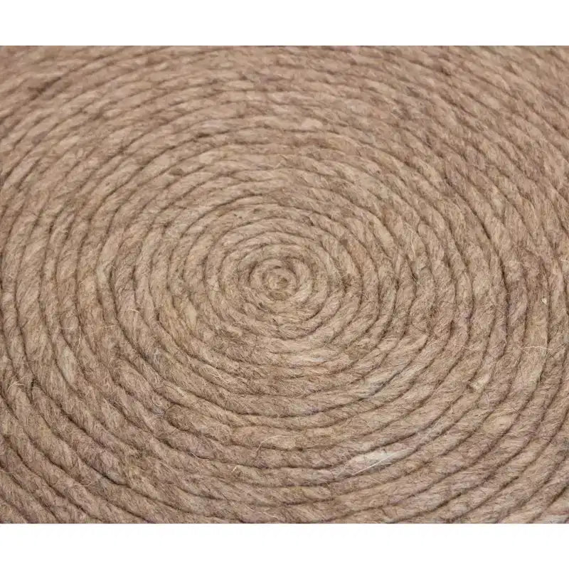 20 Pouf ottomano rotondo a coste in lana beige