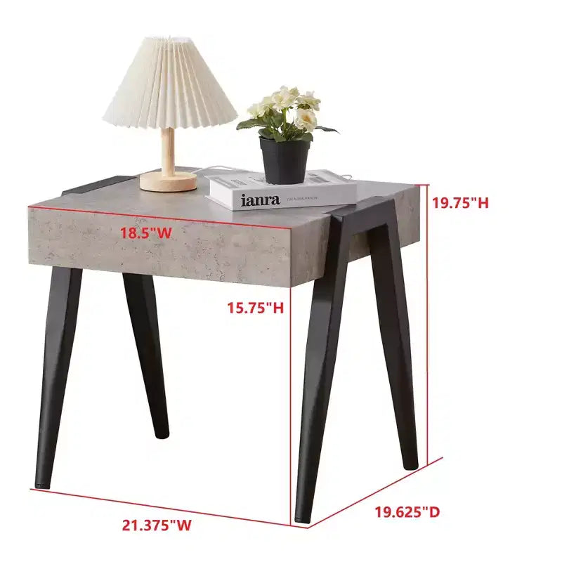 Tavolino laterale in legno effetto marmo Camden, comodino, tavolino da divano con gambe in metallo per soggiorno, nero/grigio