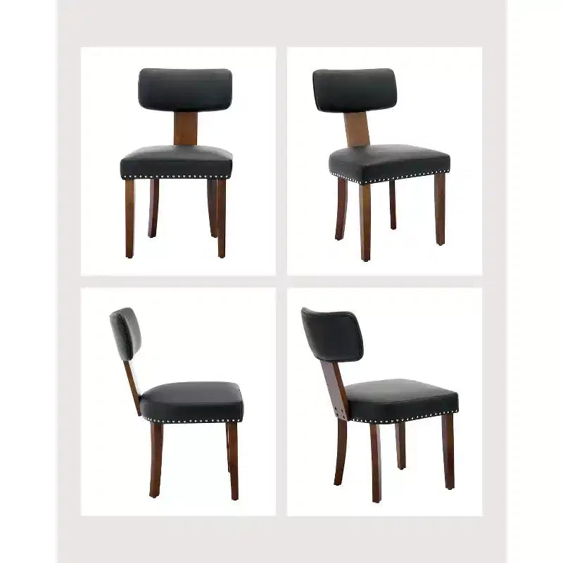 Sedie da pranzo moderne in pelle, schienale curvo imbottito, struttura in legno massello e borchie, capacità 120 kg