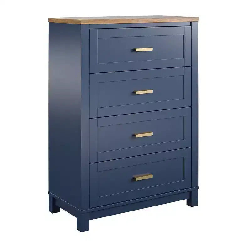 Cassettiera Armada a 4 cassetti, blu navy con piano in noce
