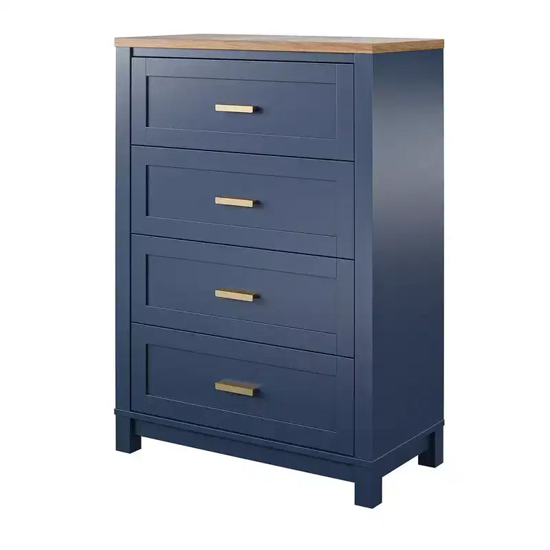 Cassettiera Armada a 4 cassetti, blu navy con piano in noce
