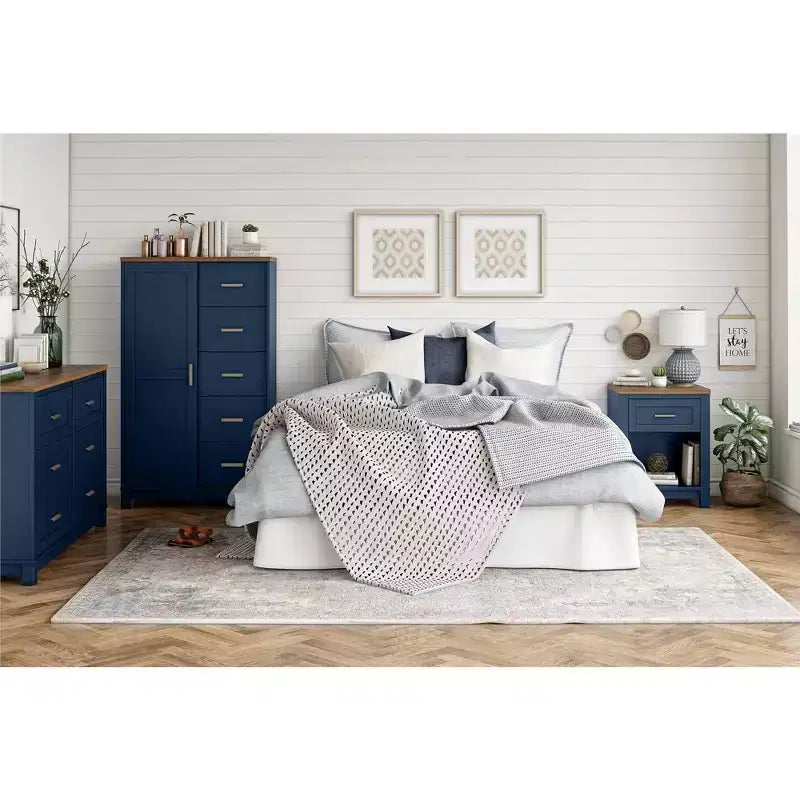Cassettiera Armada a 4 cassetti, blu navy con piano in noce