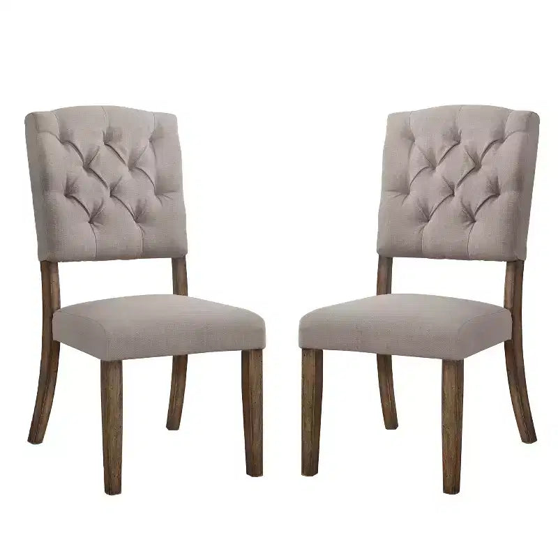 Simple Relax Set of 2 Linen Upholstered Side Chairs in Cream and Weathered Oak