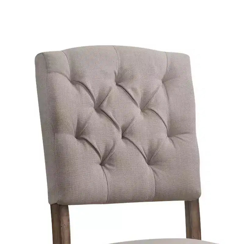 Sedie laterali imbottite in lino color crema e rovere anticato