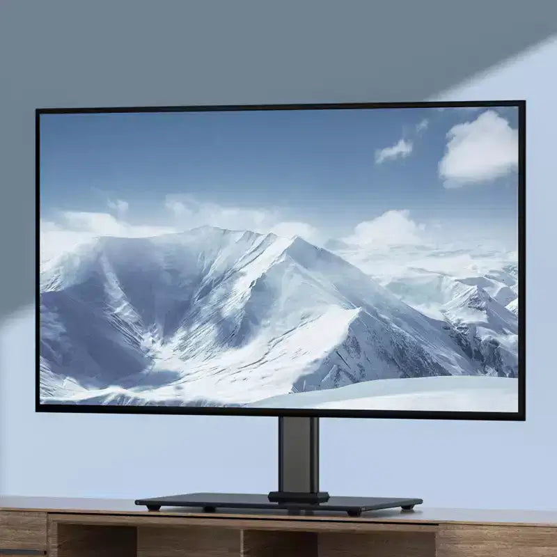 Supporto da tavolo per TV, piedistallo TV universale orientabile per TV da 32 a 55 pollici, supporto TV da pavimento portatile regolabile in altezza con base in vetro temperato