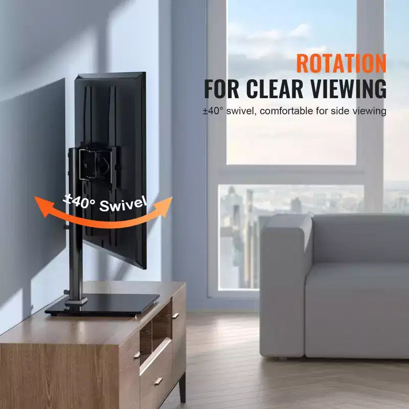 Supporto da tavolo per TV, piedistallo TV universale orientabile per TV da 32 a 55 pollici, supporto TV da pavimento portatile regolabile in altezza con base in vetro temperato