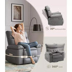 Poltrona Reclinabile con Calore e Massaggio, Girevole a 360° e Dondolio Manuale, Design Ergonomico con Telecomando e Portabicchieri per Soggiorno