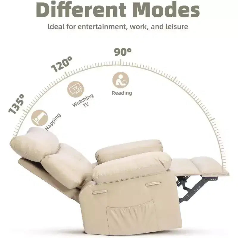 Poltrona Reclinabile con Calore e Massaggio, Girevole a 360° e Dondolio Manuale, Design Ergonomico con Telecomando e Portabicchieri per Soggiorno