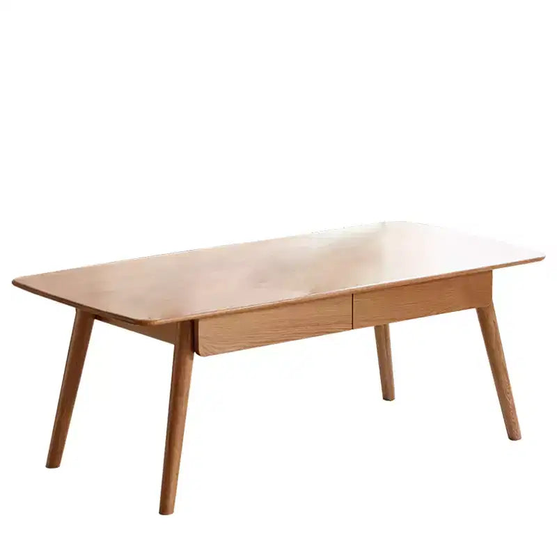 Tavolino rettangolare Dean in legno massello di rovere con due cassetti