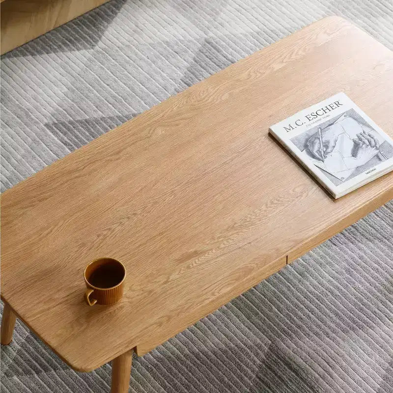 Tavolino rettangolare Dean in legno massello di rovere con due cassetti