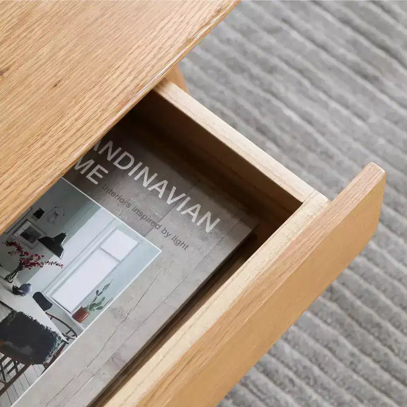 Tavolino rettangolare Dean in legno massello di rovere con due cassetti
