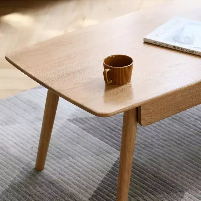 Tavolino rettangolare Dean in legno massello di rovere con due cassetti
