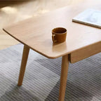 Tavolino rettangolare Dean in legno massello di rovere con due cassetti