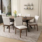 Set da pranzo imbottito Latisha 7 pezzi in legno di caucciù, stile Mid-Century moderno