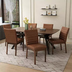 Set da pranzo imbottito Latisha 7 pezzi in legno di caucciù, stile Mid-Century moderno