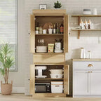 Mobiletto alto moderno da 69" in rattan con ante, ripiani regolabili e cassetto per bagno, sala da pranzo, soggiorno