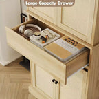 Mobiletto alto moderno da 69" in rattan con ante, ripiani regolabili e cassetto per bagno, sala da pranzo, soggiorno