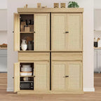 Mobiletto alto moderno da 69" in rattan con ante, ripiani regolabili e cassetto per bagno, sala da pranzo, soggiorno