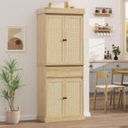 Mobiletto alto moderno da 69" in rattan con ante, ripiani regolabili e cassetto per bagno, sala da pranzo, soggiorno